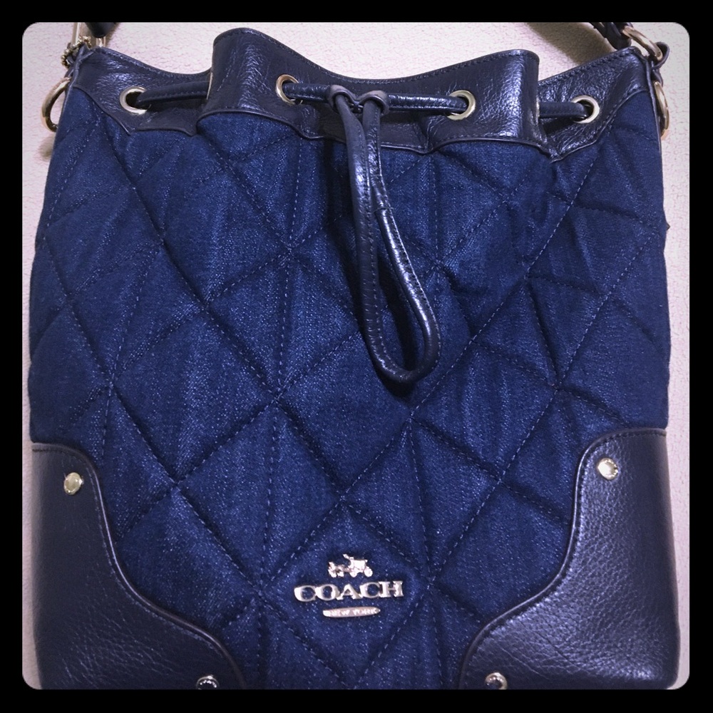 Coach denim quilted bucket shoulder bag